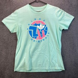 Adidas Originals T Shirt Women's Size L Graphic Tee Cotton‎ Top Mint Pink Blue